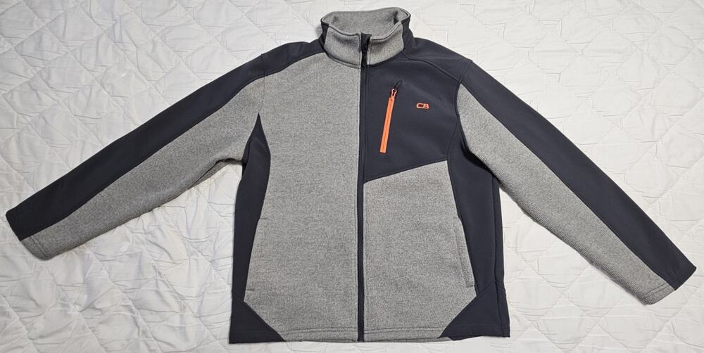 CB Sports Mens Fleece Jacket Size XL Grey Black Orange Accent Full Zip Mock Neck
